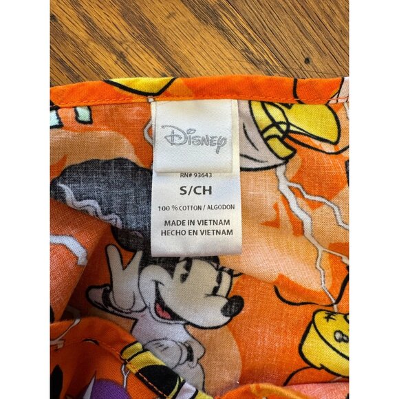 Disney Mickey Minnie Mouse Halloween Scrub Top S Cotton Orange V-Neck - Picture 3 of 11